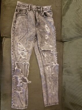 American Eagle Outfitters Women's Gray Acid-Wash Ankle Jeans